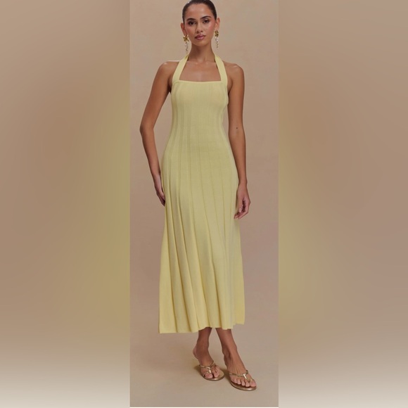 Meshki Jacqui Halter Knit Midi Dress - Lemon (S) - Picture 8 of 8